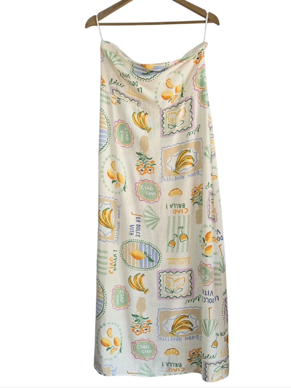 PAPER HEART Strapless Travel Print Print Slip Dress Size XL Linen Blend
